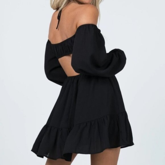 #47C Princess Polly Black Natasha Long Sleeve Cutout Tiered Mini Dress - Picture 4 of 4